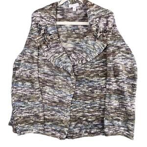 Coldwater Creek Sweater-Womens XL-Open Front w/Bead & Ribbon Embroidered Lapels